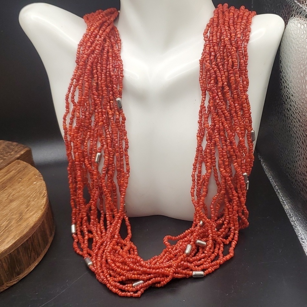 N3003 ethnic coral seed‎ beaded bushel necklace
